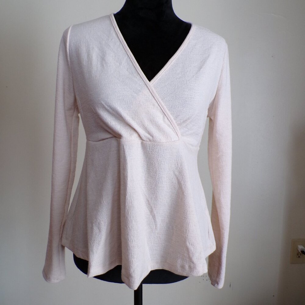 Cream Wrap Front Long Sleeve Flowy Top – Soft Knit – Size [M]
